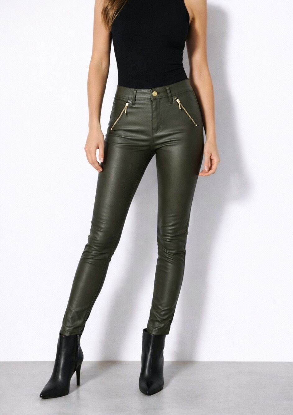 NWT White House Black Market Mid Rise Coated Moto Skinny Jeans Green Size 0R - Picture 1 of 12